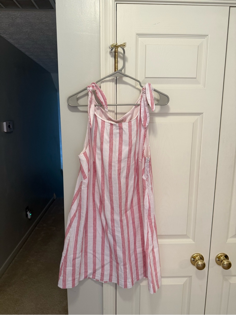Loft large red & white stripe knot shoulder dress